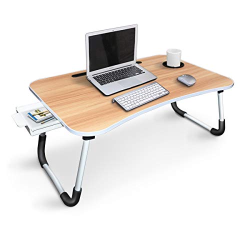 Meilleurs ordinateurs portables pour utiliser votre ordinateur portable au lit en 2021 4 Bureau d'ordinateur portable, bureau de lit pliable pour ordinateur portable Yidax, table d'ordinateur portable multifonction avec tiroir de rangement et fente pour tasse, table de plateau de lit avec pieds pliables pour prendre le petit-déjeuner, lire un livre, travailler sur le lit/canapé/canapé