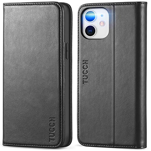 Étui portefeuille TUCCH pour iPhone 12 Pro/iPhone 12 5G, étui à rabat en cuir PU de qualité supérieure avec fente pour carte, conception de livre sur support [Shockproof TPU Interior Case] Compatible avec iPhone 12/12 Pro 6,1 pouces, noir