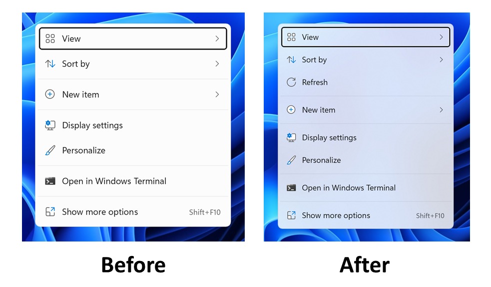 Menus contextuels de Windows 11