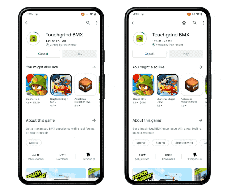 Android 12 permettra aux utilisateurs de jouer à des jeux avant de terminer le téléchargement 2 Un GIF d'un appareil fonctionnant sous Android 12 jouant au jeu pendant le téléchargement