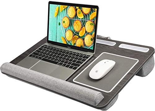 Meilleurs ordinateurs portables pour utiliser votre ordinateur portable au lit en 2021 2 HUANUO Lap Desk - Convient au bureau d'ordinateur portable jusqu'à 17 pouces, protège-poignet intégré pour ordinateur portable, MacBook, tablette, bureau d'ordinateur portable avec tablette, stylo et support pour téléphone (grain de bois noir, grand)