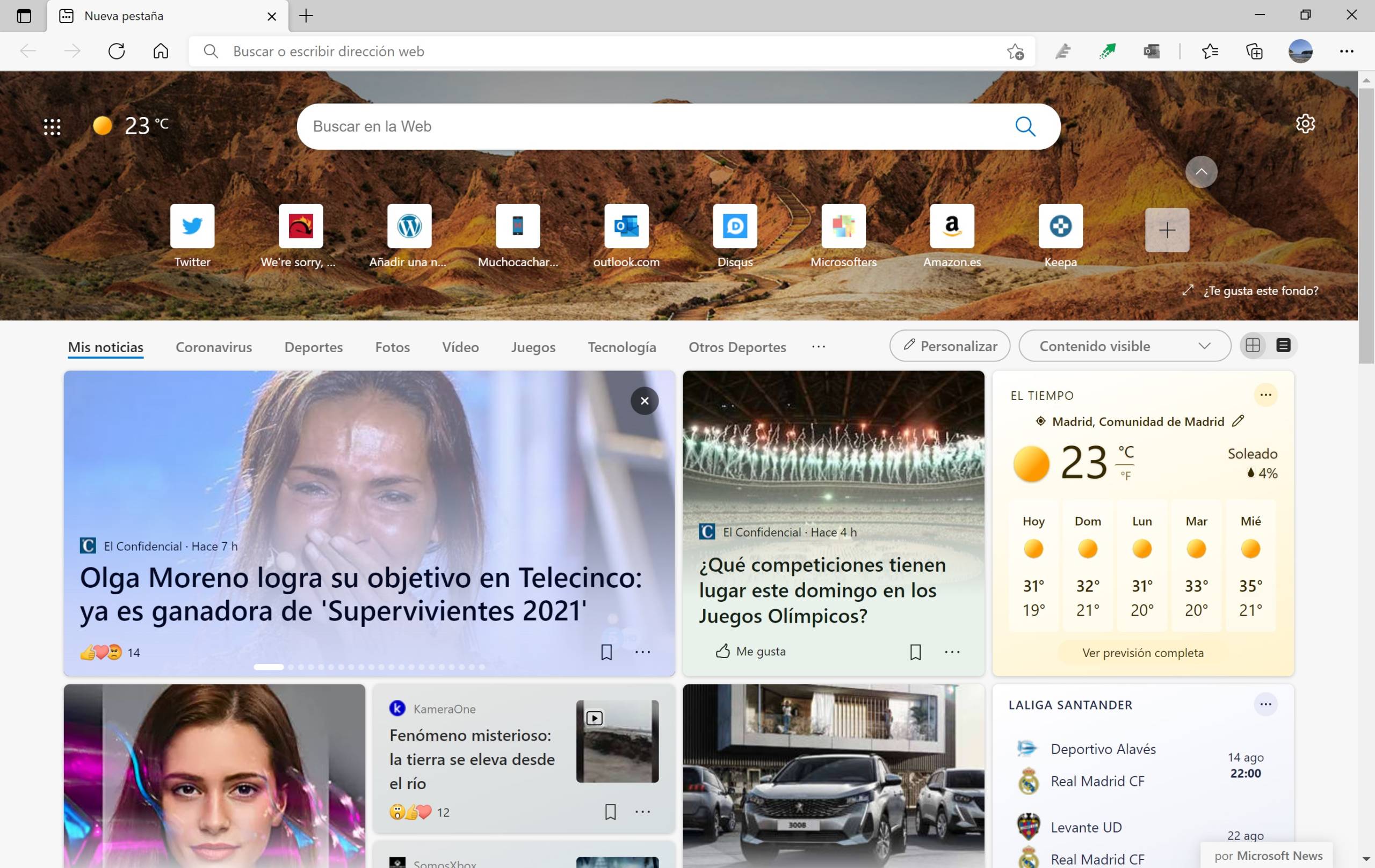 Microsoft Edge lance un nouveau design pour la nouvelle page à onglet 2 L'ancienne expérience du nouvel onglet