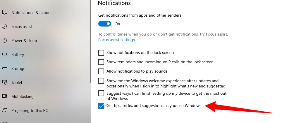 Comment désactiver les notifications dans Windows 10 7 Capture d'écran des trucs et astuces de désactivation dans Windows 10