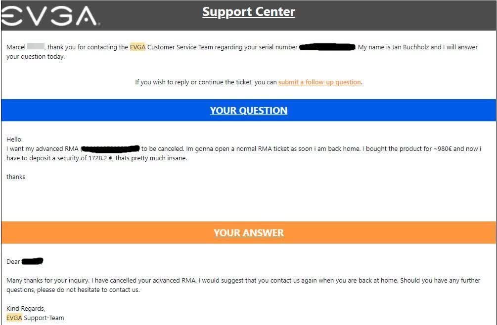 EVGA facture des prix de scalper pour son service Advanced RMA 2 EVGA facture des prix de scalper pour son service Advanced