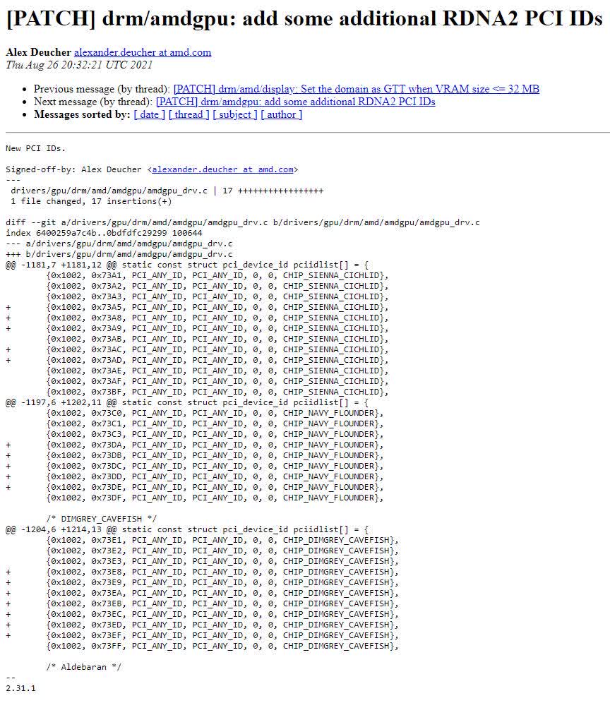 Les nouveaux identifiants PCI RDNA2 d'AMD sur le pilote Linux suggèrent qu'une actualisation RDNA2 pourrait arriver 2 Les nouveaux identifiants PCI RDNA2 dAMD sur le pilote