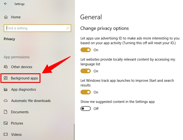 Comment désactiver les applications en arrière-plan dans Windows 10 3 applications d'arrière-plan étape 2