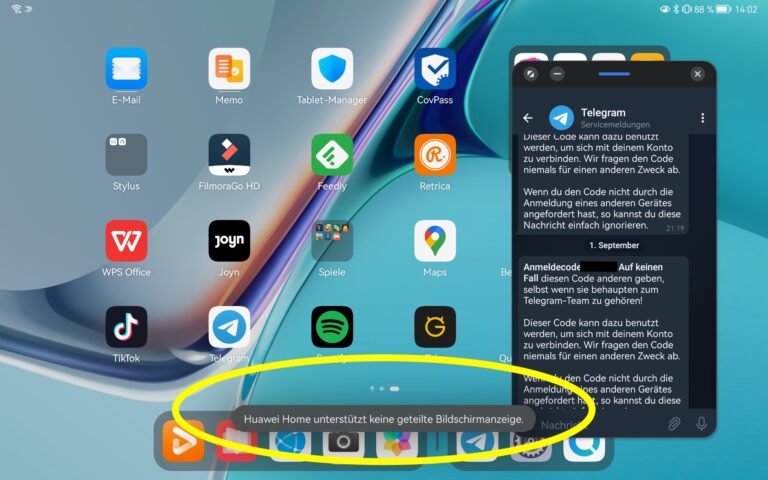 Harmony OS à l'essai : Il y a une vie sans Google 10 Multiview devrait en fait être possible avec Telegram. Harmony OS refuse de fonctionner.