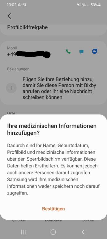 Les données médicales sont saisies rapidement - en cas d'urgence sur votre smartphone.  (Capture d'écran)