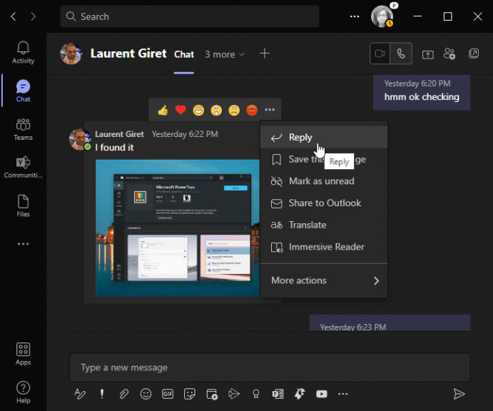 Teams finalise la possibilité de citer des messages dans l'application Windows 3 Citer un message dans Teams