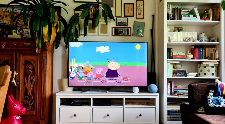 Ce haut-parleur d'écho ici dans le salon est aussi pour le plaisir.  Mais il n'y a pas que le bambin qui s'amuse avec Alexa.  (Photo : Netcost)