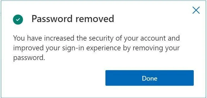 Adieu les mots de passe sur les comptes Microsoft 2 Le message lors de la suppression d'un mot de passe
