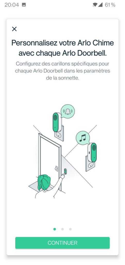 Arlo TEST du kit de sécurité/surveillance (Caméra Ultra 2, Indoor et Sonnette) 61 Arlo Chime 2 Application Personnalise