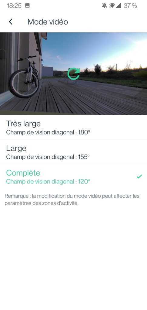 Arlo TEST du kit de sécurité/surveillance (Caméra Ultra 2, Indoor et Sonnette) 74 Arlo Ultra 2 Application Angle Vision