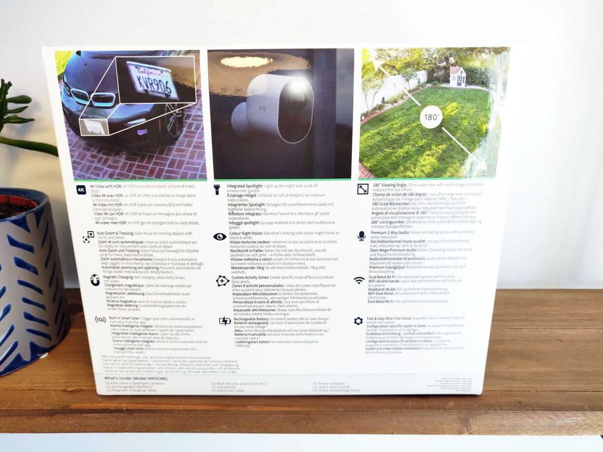 Arlo TEST du kit de sécurité/surveillance (Caméra Ultra 2, Indoor et Sonnette) 65 Arlo Ultra 2 Kit Box Boite Arriere