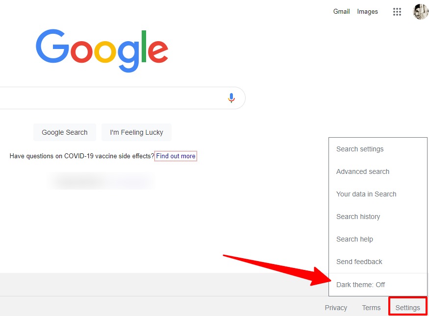Comment activer le mode sombre dans la recherche Google 2 Recherche Google en mode sombre étape 1