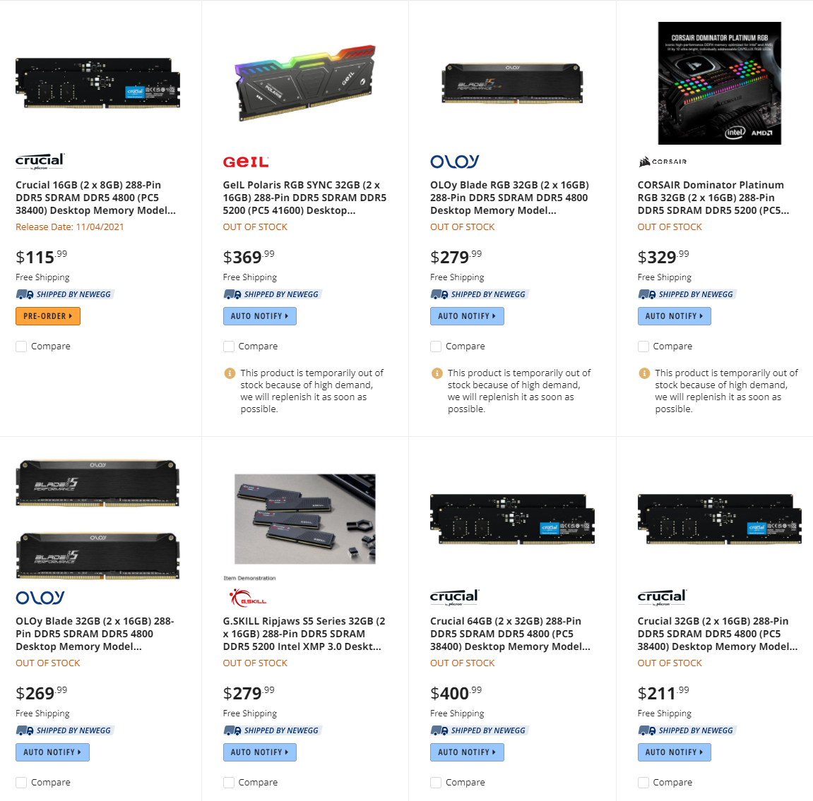 Les kits de mémoire DDR5 atteignent 400 $ et la plupart sont épuisés 2 Les kits de memoire DDR5 atteignent 400 et la