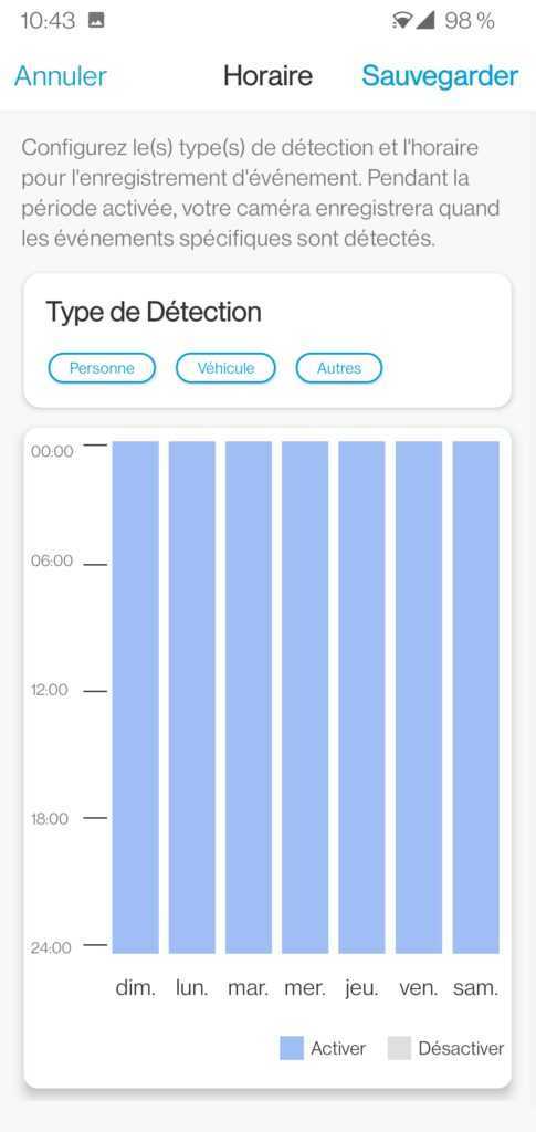 Reolink Argus 3 Pro Application Planning Horaire