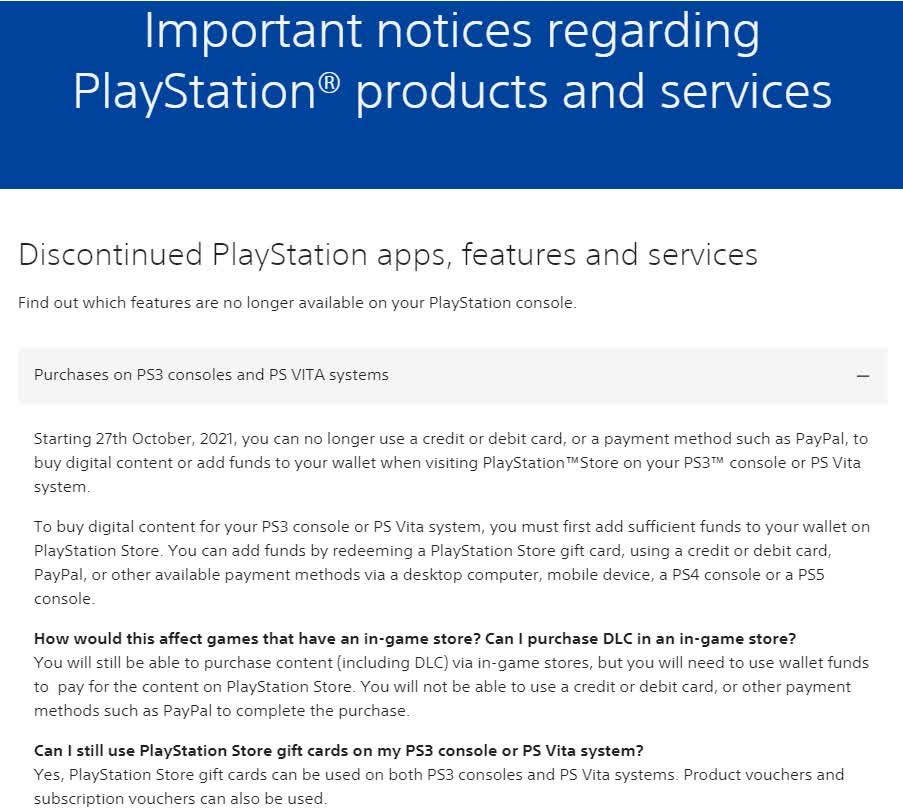Sony supprime les options de paiement des magasins PS3 et Vita ce mois-ci 2 Sony supprime les options de paiement des magasins PS3 et