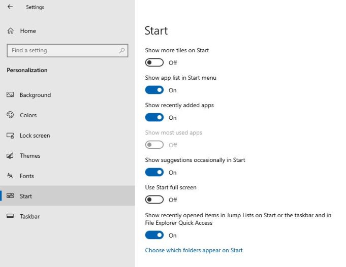 Un guide du débutant sur le menu Démarrer de Windows 10 2 Paramètres du menu Démarrer sous Windows 10