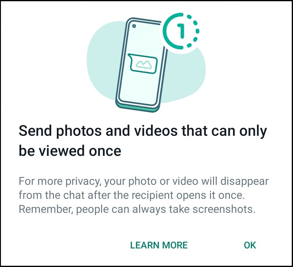 Comment envoyer des photos et des vidéos qui disparaissent dans WhatsApp 4 voir une fois la fonctionnalité WhatsApp pop-up