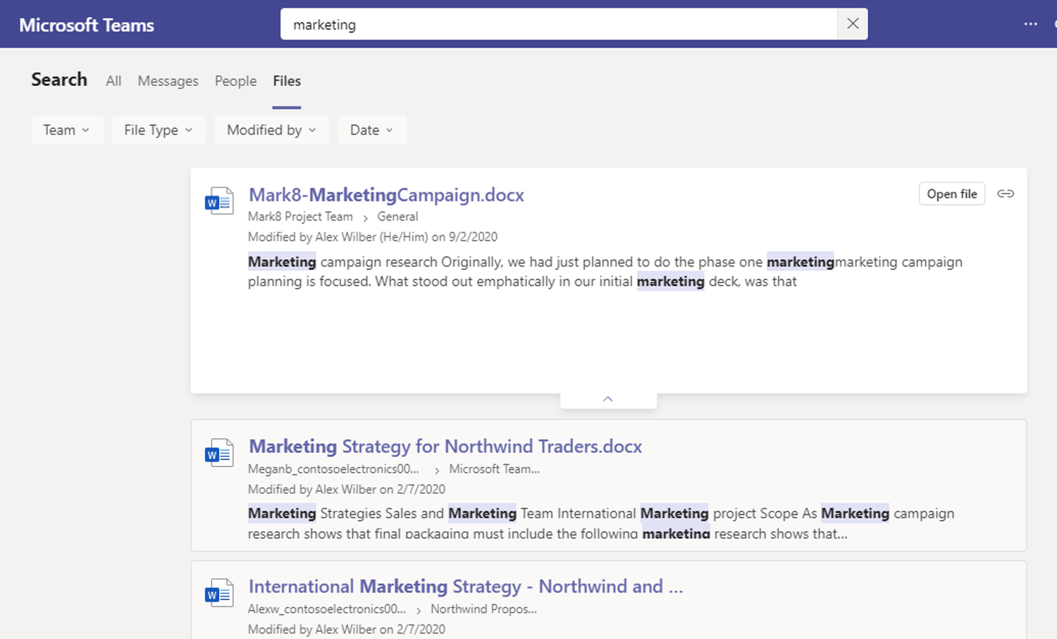 La recherche Microsoft Teams reçoit une mise à jour majeure 7 Rechercher des fichiers dans Teams