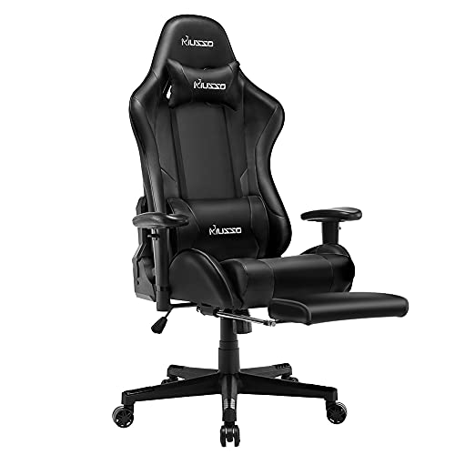 Hughhouse Chaise de jeu ergonomique réglable Chaise de jeu Esports réglable, chaise de jeu vidéo de course pour adultes, chaise de bureau de direction à dossier haut en cuir PU de grande…