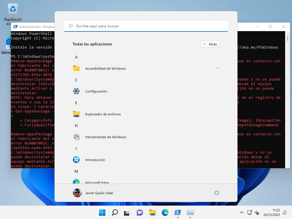 Comment désinstaller toutes les applications préinstallées de Windows 11 4 Menu Démarrer de Windows 11 sans applications préinstallées
