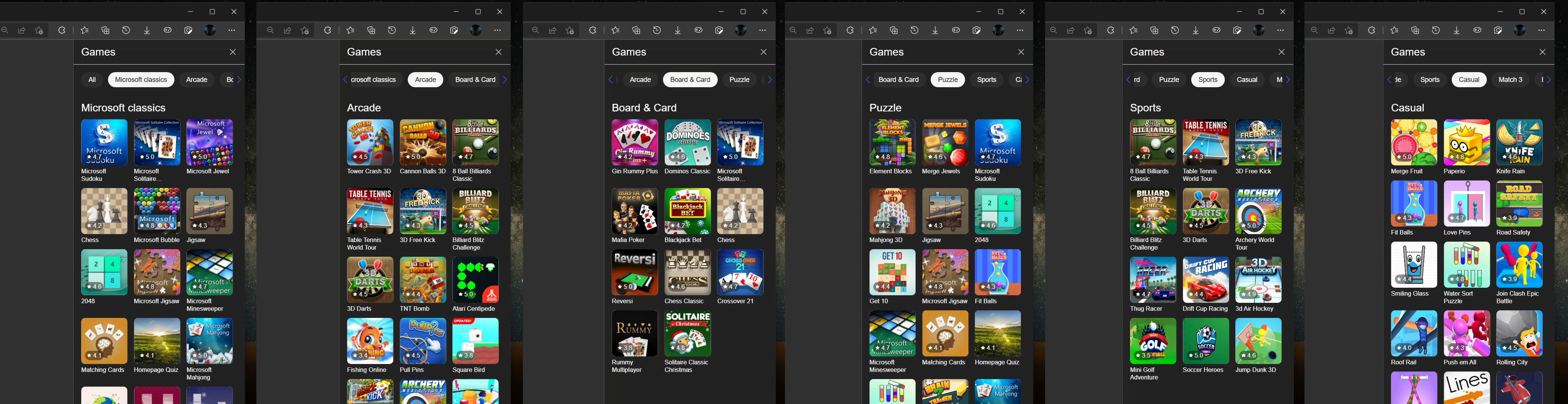 Jeux dans Microsoft Edge.