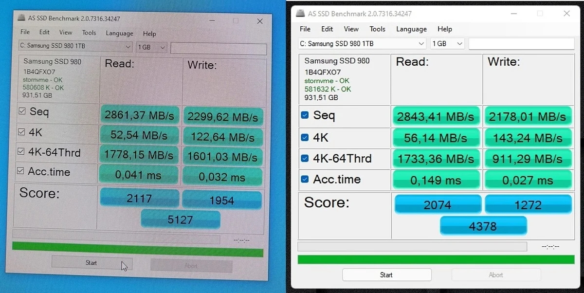 Windows 11 réduit les performances de certains SSD 2 Test de vitesse d'un SSD sous Windows 10, versus Windows 11