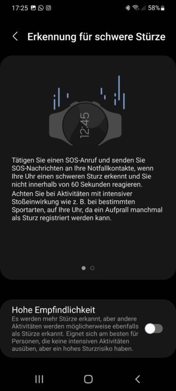 Configurer la détection de chute sur la Samsung Galaxy Watch4 : voici comment procéder 4 Utile pour les seniors et les personnes à risque de chute : Augmente la sensibilité. (Capture d'écran)