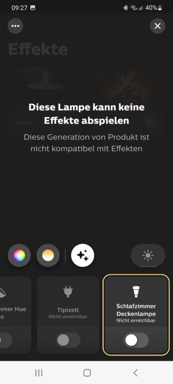 Activer la lumière des bougies et la cheminée avec Philips Hue : voici comment 4 Malheureusement non compatible - certaines lampes sont trop anciennes ou non compatibles. (Capture d'écran)