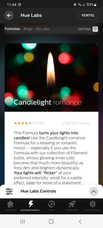 Activer la lumière des bougies et la cheminée avec Philips Hue : voici comment 5 Avec Hue Labs, vous pouvez également adapter les bougies aux lampes non compatibles. (Capture d'écran)
