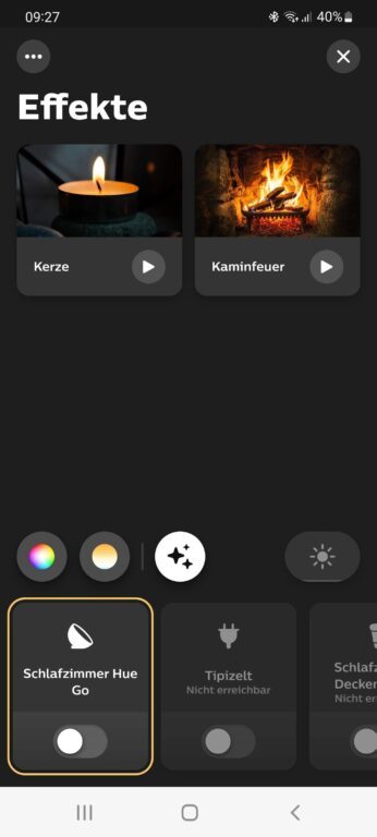 Activer la lumière des bougies et la cheminée avec Philips Hue : voici comment 2 Si les lumières sont compatibles, les deux effets peuvent être sélectionnés. (Capture d'écran)
