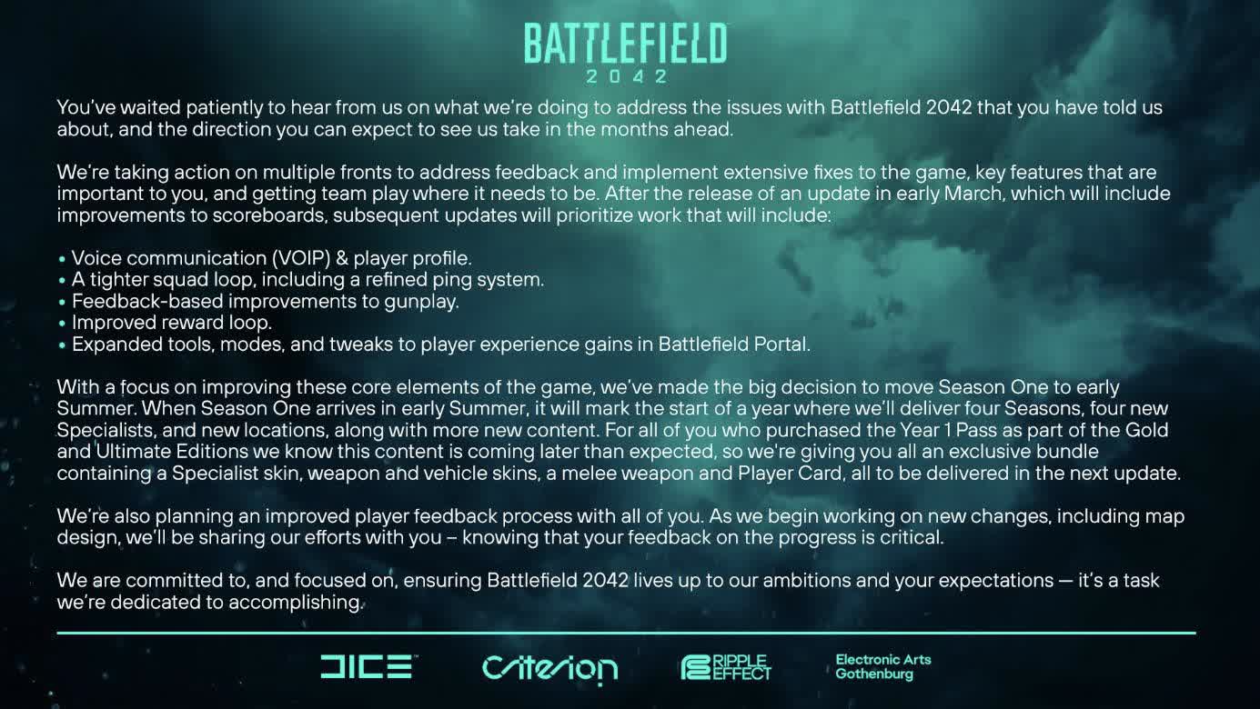 Battlefield 2042 Saison 1 retardée jusqu'à l'été, EA dit que le jeu n'a pas répondu aux attentes 2 Battlefield 2042 Saison 1 retardee jusqua lete EA dit que