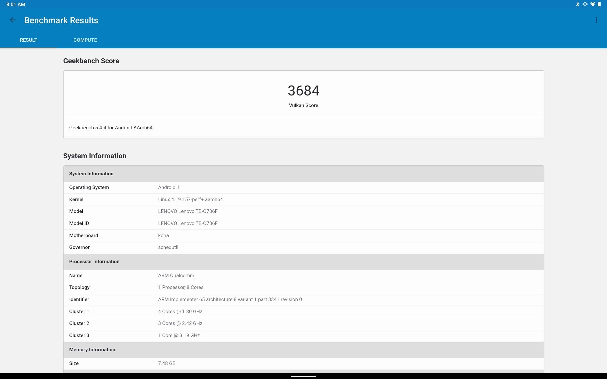 Test de la Lenovo Tab P12 Pro : belle et solide tablette pour les loisirs et le travail 10 Résultat de Geekbench. (Capture d'écran)