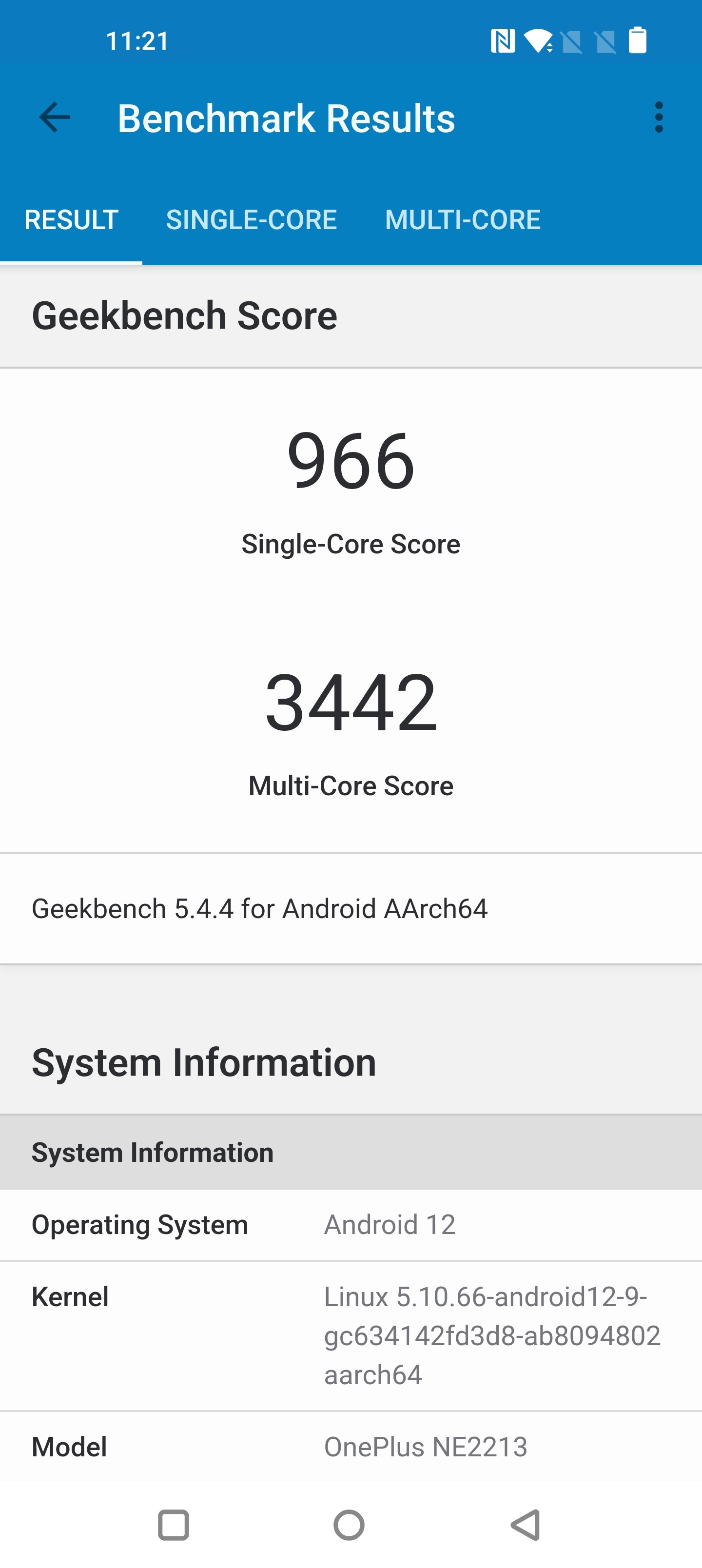 Résultat de référence OnePlus 10 Pro. (Photo: Netcost)