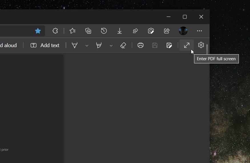 Microsoft Edge Canary ajoute la lecture PDF en plein écran 2 Le nouveau bouton plein écran pour PDF