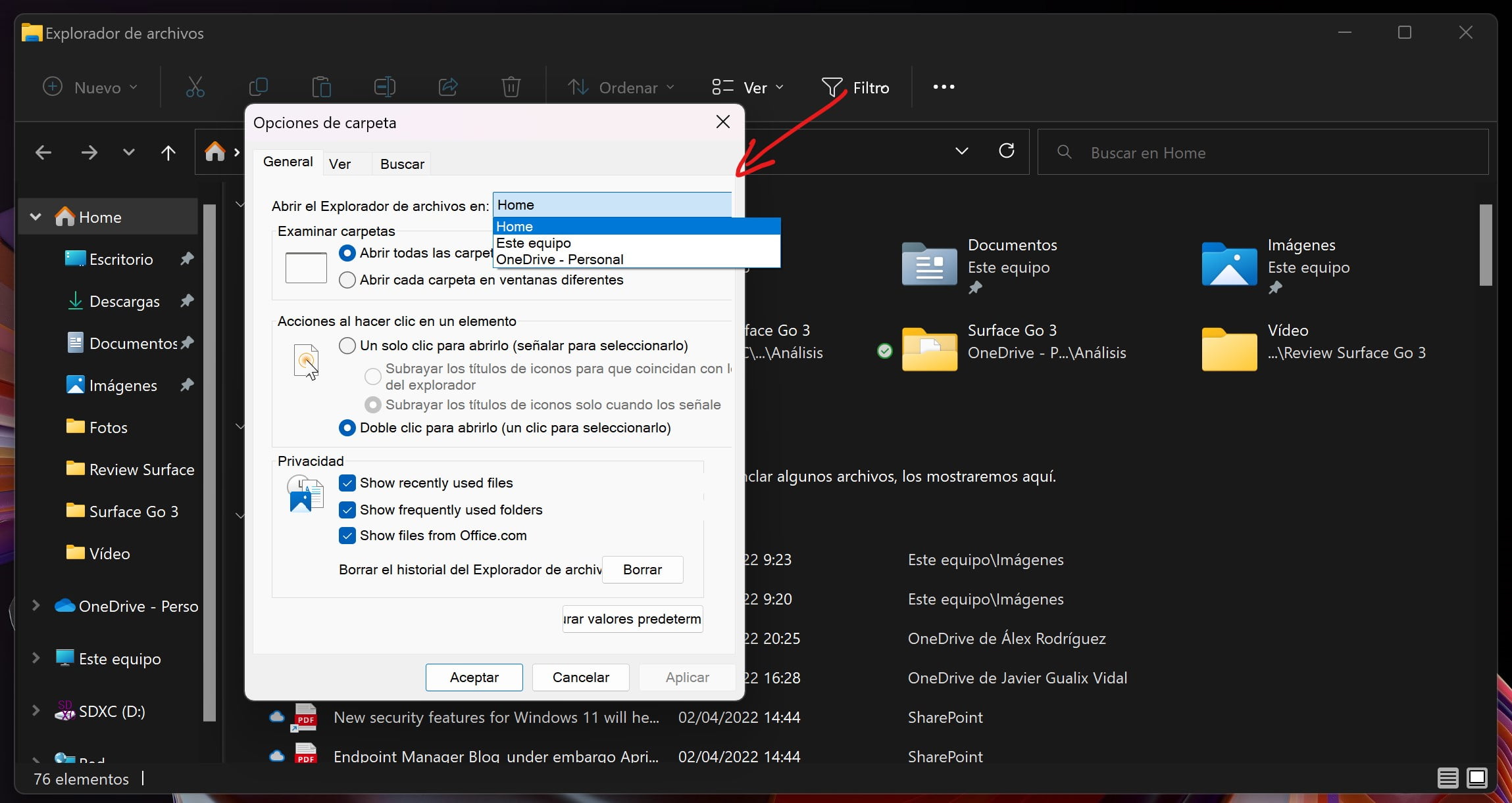 Comment changer l'emplacement par défaut de l'explorateur de fichiers dans Windows 11 3 Boîte de dialogue Options de l'explorateur de fichiers de Windows 11
