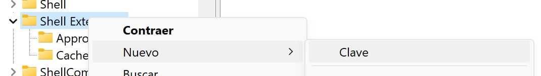 Menu contextuel pour créer une clé d'enregistrement