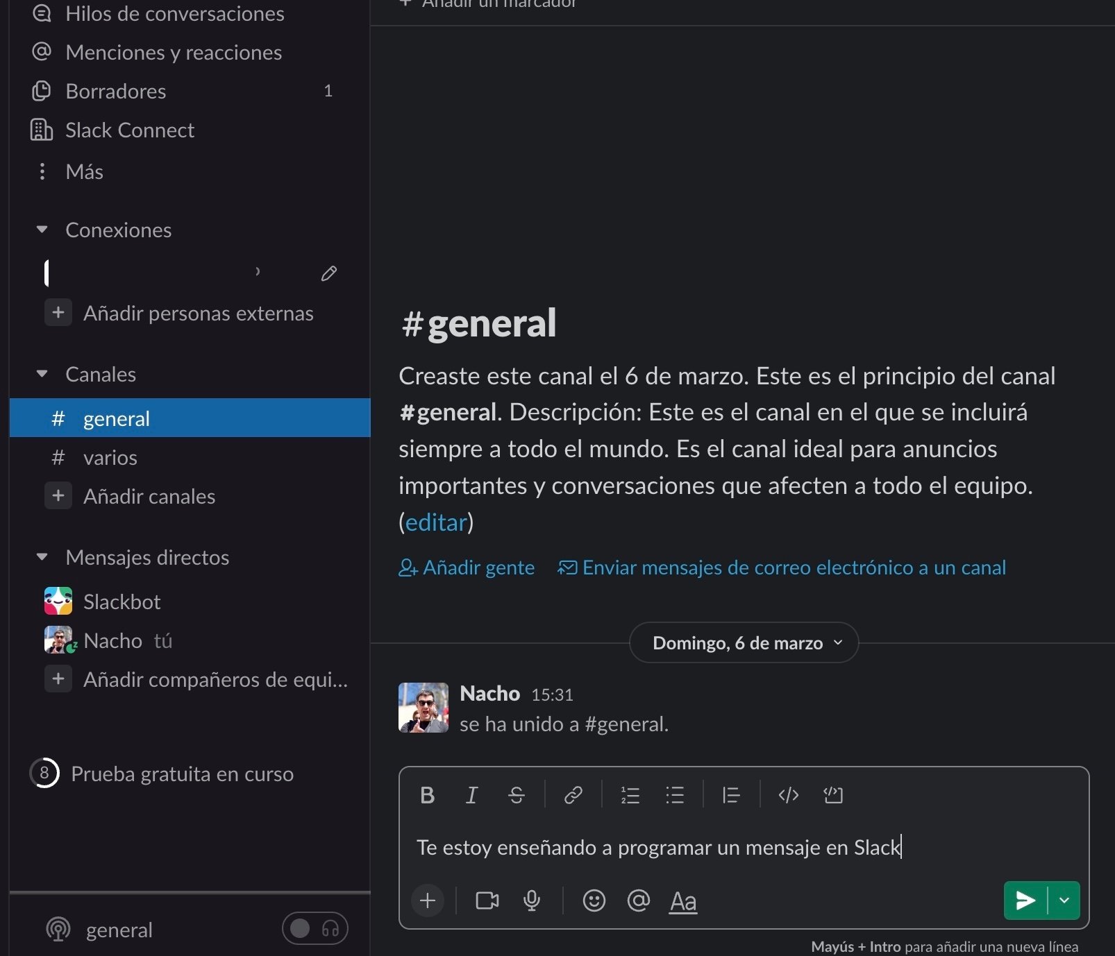 Capture d'écran d'un message sur Slack