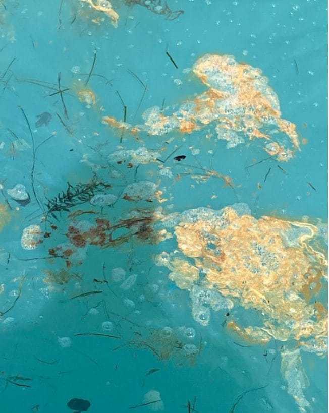 Parce que l'eau autour de l'île de Vulcano a changé de couleur, devenant blanc laiteux 2 île De Vulcano Détail De La Matière En Suspension