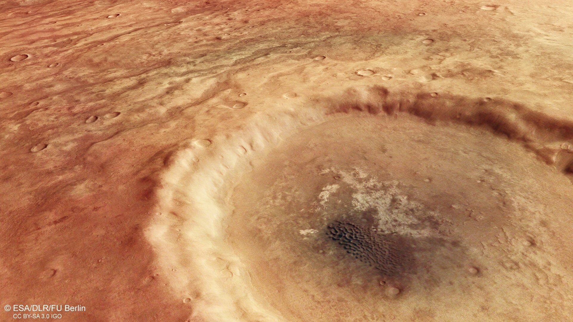 Un cratère géant en forme d'œil immortalisé sur Mars : il était autrefois entouré de rivières 4 Crédit : ESA / DLR / FU Berlin