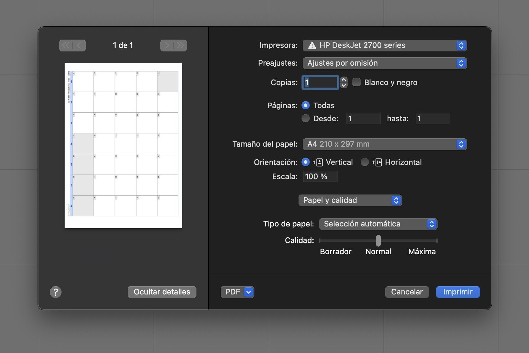 Voici comment imprimer un calendrier de Google Calendar 7 Capture d'écran des options d'impression finales