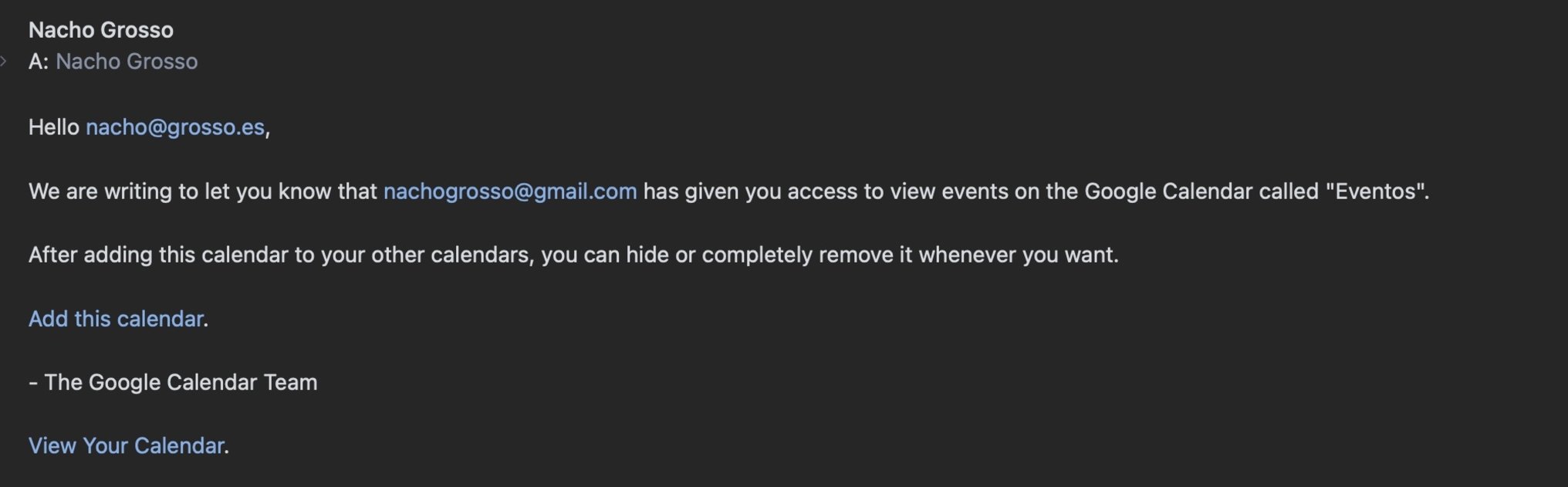 Comment partager un calendrier Google avec quelqu'un 5 Capture d'écran de l'e-mail Google