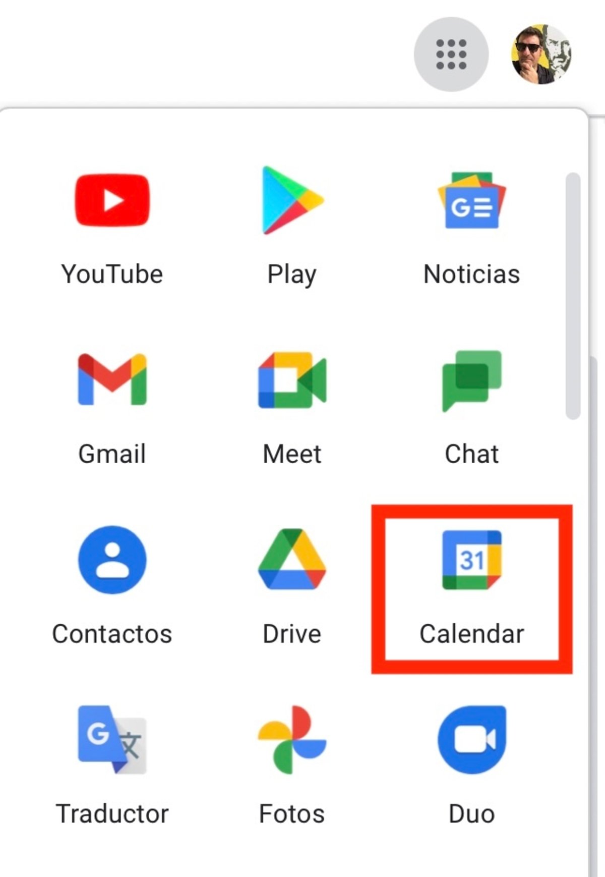 Comment partager un calendrier Google avec quelqu'un 3 Capture d'écran du menu Google