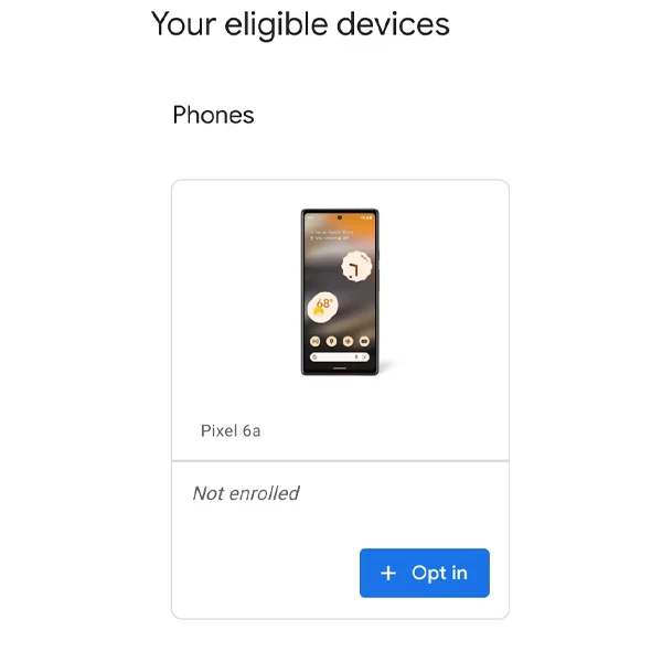 Mise à jour bêta Android 13 du Pixel 6a