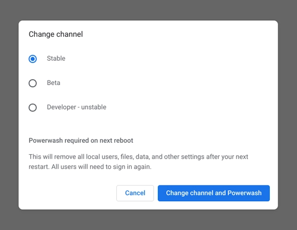Comment passer de ChromeOS Flex de Developer à Stable Build 8 Passer de ChromeOS Flex à un canal stable