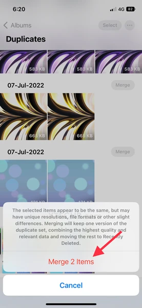 Comment fusionner et supprimer des photos en double sur iPhone iOS 16