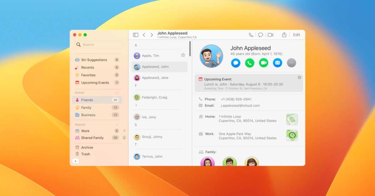 Concept : l'application Contacts d'Apple a besoin d'une nouvelle identité sur macOS