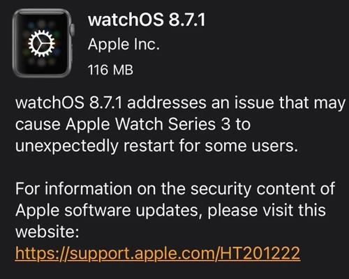 La mise à jour watchOS 8.7.1 corrige le problème de redémarrage sur Apple Watch Series 3 2 mise à jour watchos 8.7.1